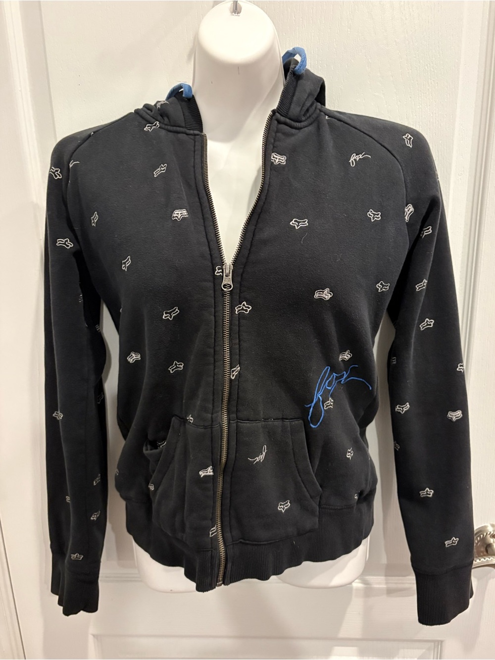Fox Girls Black Logo Head Zip-up Hoodie Size M - Picture 1 of 9